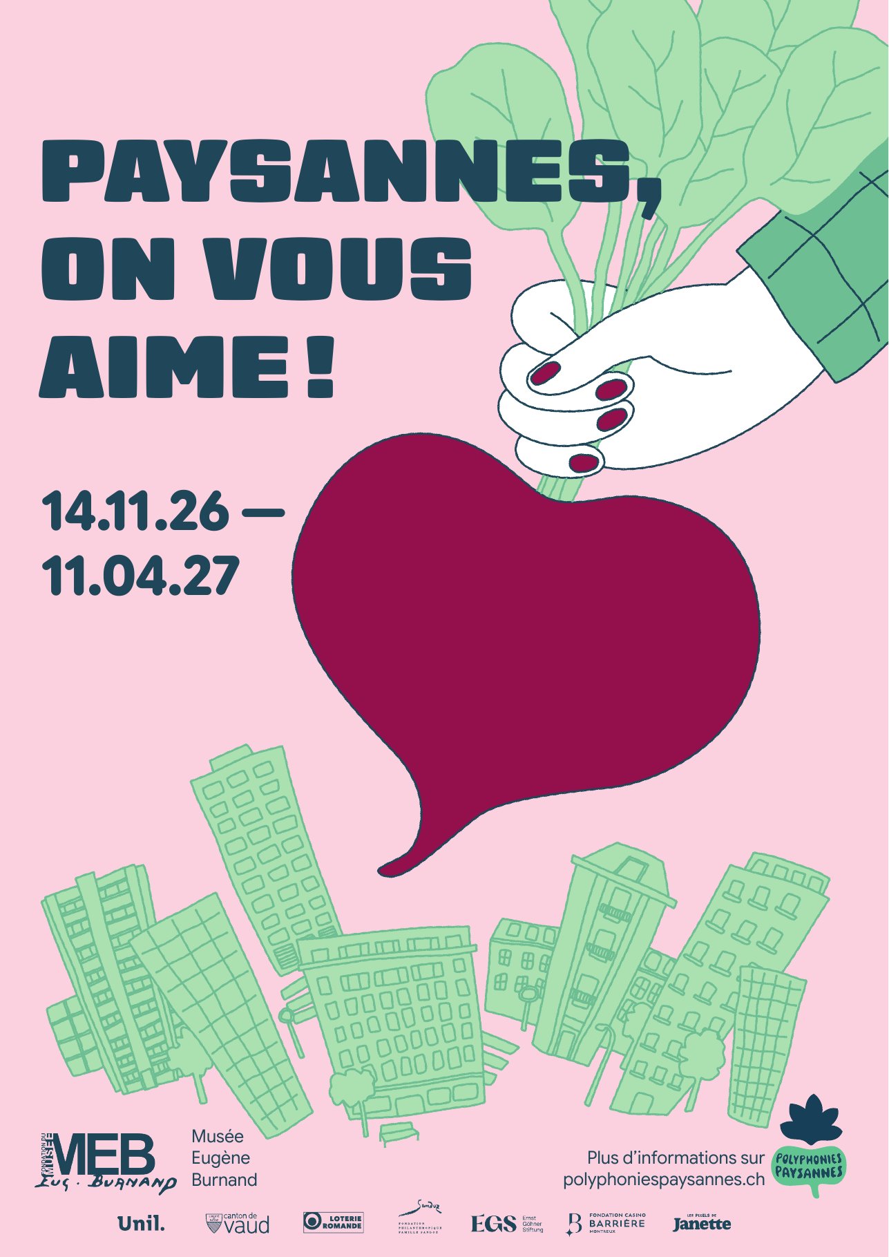 Affiche de l’exposition Paysannes, on vous aime ! au Musée Eugène Burnand