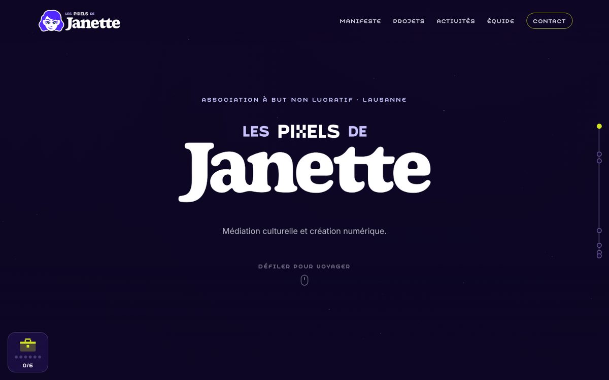 Page d’accueil du site Les Pixels de Janette